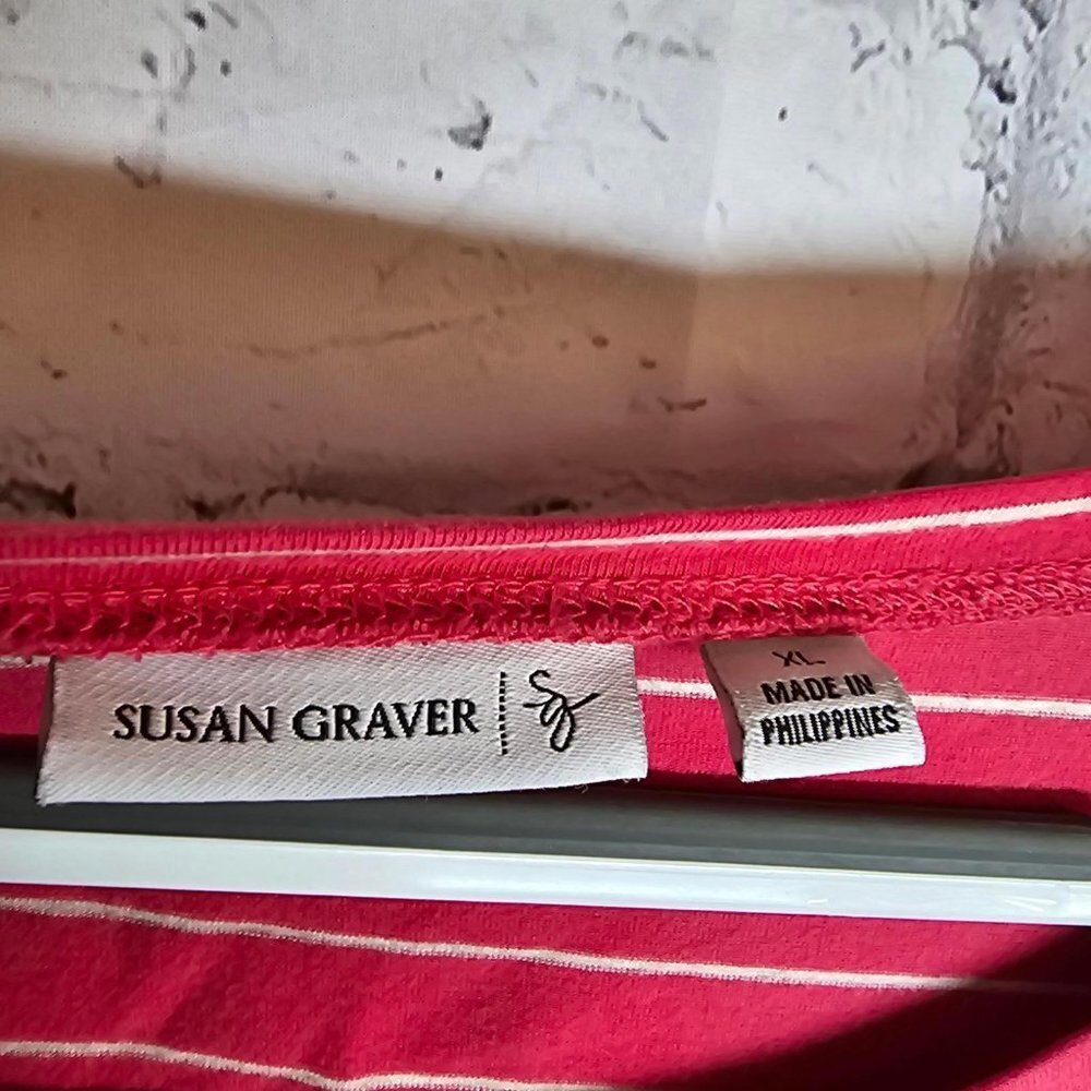 Susan Graver Coral Striped 3/4 Sleeve Shirt - Picture 3 of 4